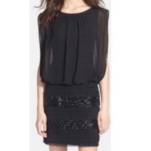 Aidan Mattox Y2K black sequin tiered chiffon layered mini dress NWT size 4
